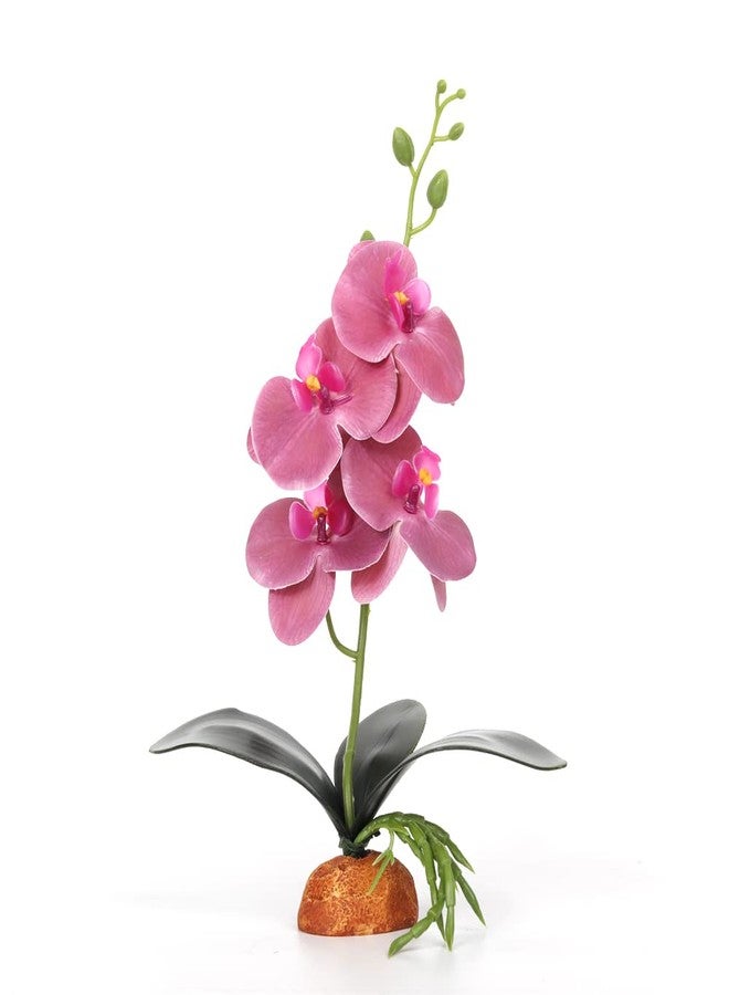 WOLEDOE Fake Orchids Artificial Flowers, Reptile Terrarium Decor Plants, Bearded Dragon Tank Accessories fit Crested Gecko Leopard Lizard Chameleon Ball Python Snake Frog - Purple - Image 1